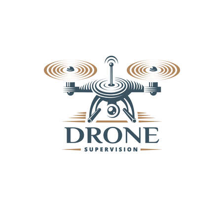 Drone quadrocopter logo design template, emblem on white backgroundのイラスト素材