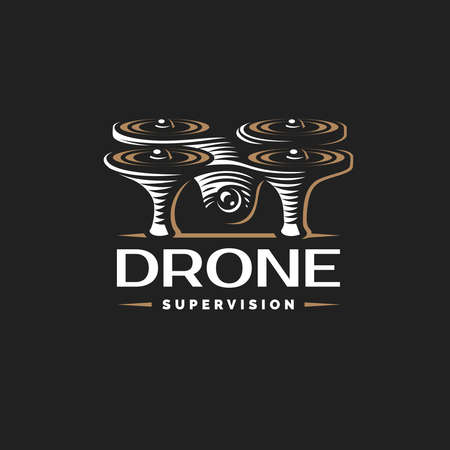 Drone quadrocopter logo design template, emblem on dark background EPS 10のイラスト素材