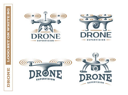 Drone quadrocopter logo design set, emblem EPS 10のイラスト素材