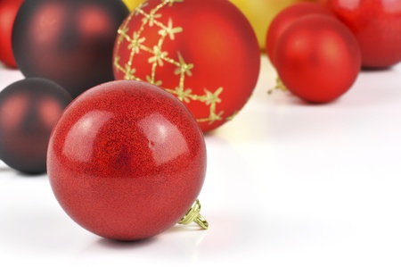 Colorful Christmas balls on a white backgroundの写真素材