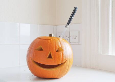 Preparing Halloween, the lantern is finishedの写真素材