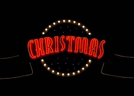 Christmas neon light sign in the nightの写真素材