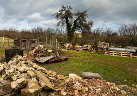 Gloomy countryside landscape in winter, England, UKの写真素材
