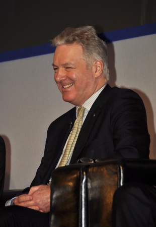 London - UK, January 30, 2012: Stuart Johnson on the stage during the 59th UICH les Clefs d'Or International Congress at the Sheraton Park Lane on January 30, 2011 in Londonのeditorial素材