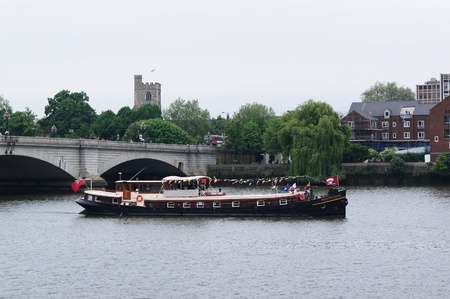 LONDON, UK, Sunday June 3, 2012. Hundred of boats muster on the river Thames in Putney (west London) for the Thames Diamond Jubilee Pageant.のeditorial素材