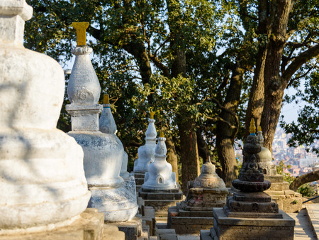 Chortens at Swayambhunath in Kathmandu, Nepalの写真素材