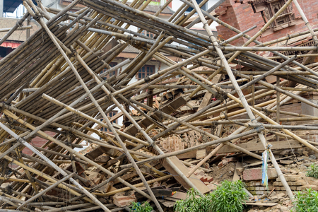 KATHMANDU, NEPAL - APRIL 26, 2015: Durbar Square, a UNESCO World Heritage Site, is severly damaged after the major earthquake on 25 April 2015.のeditorial素材