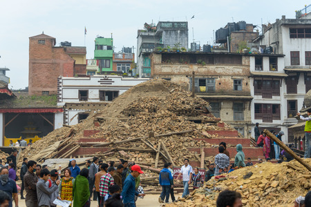 KATHMANDU, NEPAL - APRIL 26, 2015: Durbar Square, a UNESCO World Heritage Site, is severly damaged after the major earthquake on 25 April 2015.のeditorial素材