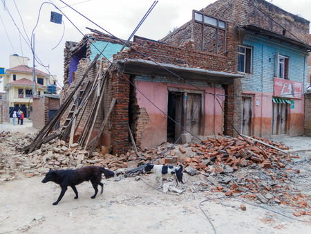 KATHMANDU, NEPAL - APRIL 25, 2015: Detroyed house after the 7.8 earthquake which hit Nepal.のeditorial素材