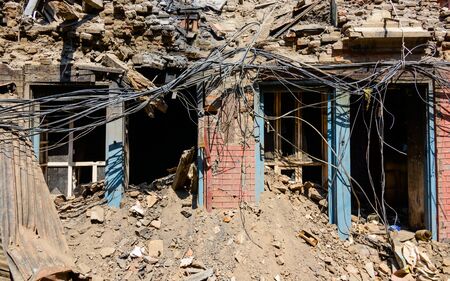 KATHMANDU NEPAL  MAY 14 2015: Damaged building and rubble after two major earthquakes hit Nepal in...
