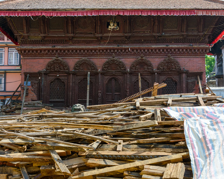KATHMANDU NEPAL  MAY 14 2015: Durbar Square a UNESCO World Heritage Site is partially destroyed after two major earthquakes hit Nepal in the past weeks.のeditorial素材