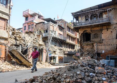 KATHMANDU NEPAL  MAY 14 2015: Damaged building and rubble after two major earthquakes hit Nepal in the past weeks.のeditorial素材
