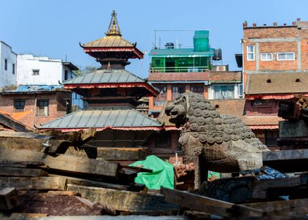 KATHMANDU, NEPAL - MAY 14, 2015: Durbar Square, a UNESCO World Heritage Site, is partially destroyed after two major earthquakes hit Nepal in the past weeks.のeditorial素材