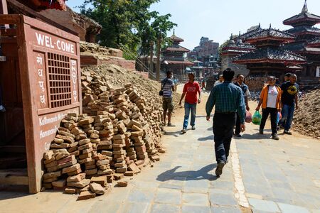KATHMANDU, NEPAL - MAY 14, 2015: Durbar Square, a UNESCO World Heritage Site, is partially destroyed after two major earthquakes hit Nepal in the past weeks.のeditorial素材
