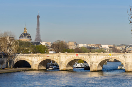 The Pont-Neuf and the Eiffel Tower in Paris, Franceの写真素材