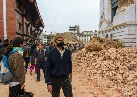KATHMANDU, NEPAL - APRIL 26, 2015: Durbar Square,  is severly damaged after the magnitude 7.8 earthquake on 25 April 2015.のeditorial素材