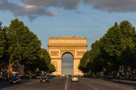 PARIS, FRANCE - CIRCA JUNE 2012: The Arc de Triomphe at sunset as seen from Avenue de la Grande ArmÃÂ©e.のeditorial素材