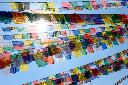 Backlit prayer flags in Nepalのeditorial素材