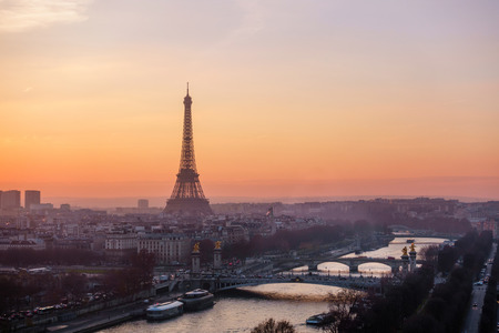 The Eiffel Tower at sunset in Paris, Franceの写真素材