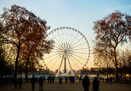 PARIS, FRANCE - CIRCA DECEMBER 2016: The Big Wheel on Concorde square as seen from the Tuileries Garden.のeditorial素材