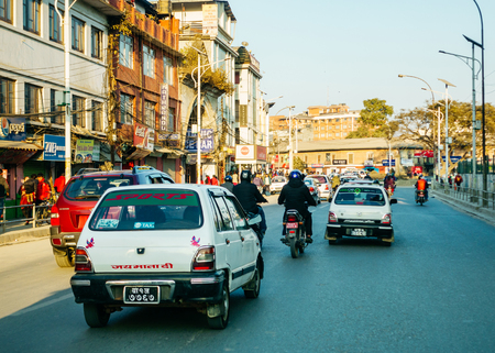 KATHMANDU, NEPAL - CIRCA JANUARY 2017: Traffic on Jamal road.