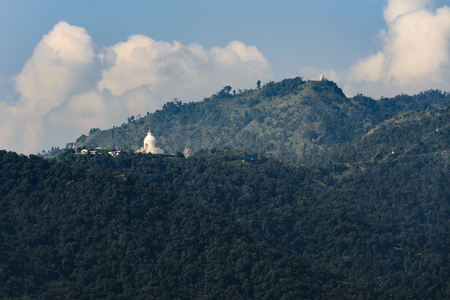 The World Peace Pagoda in Pokhara in Nepalの写真素材