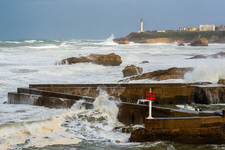Stormy weather in Biarritz on the Atlantic coast in southwest Franceの写真素材