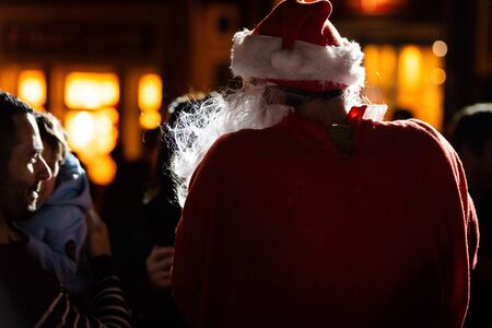 BAYONNE, FRANCE - DECEMBER 15, 2019: A backlit Santa Claus, also known as Father Christmas...