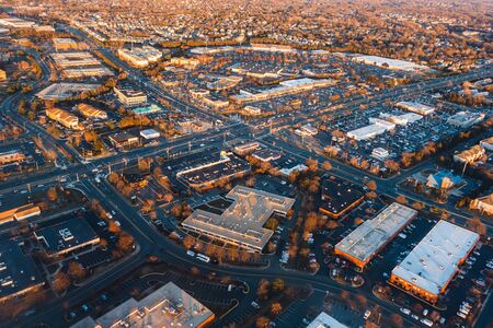 Aerial view from a plane of american town in winterの写真素材