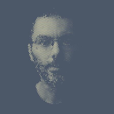 Halftone portrait of bearded man wearing glasses, triangle pattern vector illustrationのイラスト素材