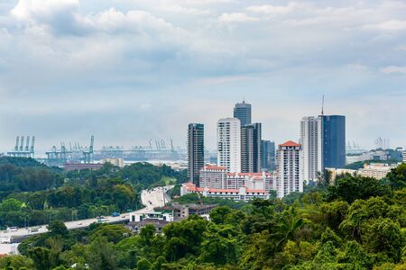 View from Mount Faber Park in Singapore, Pasir Panjang Terminal in the background.の写真素材