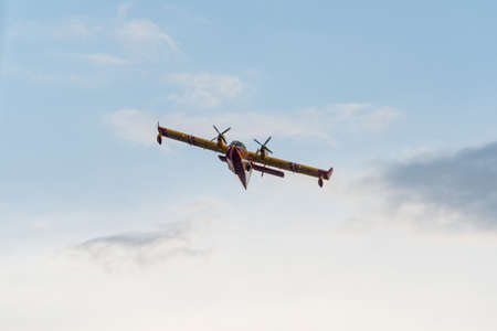 BAYONNE, FRANCE - 30 JULY, 2020: A Canadair CL-415 from the French Securite Civile came from...