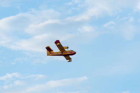BAYONNE, FRANCE - 30 JULY, 2020: A Canadair CL-415 from the French Securite Civile came from...