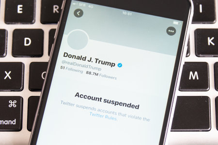 BAYONNE, FRANCE - JANUARY 9, 2021: US President Donald Trump has been permanently suspended from Twitter.のeditorial素材