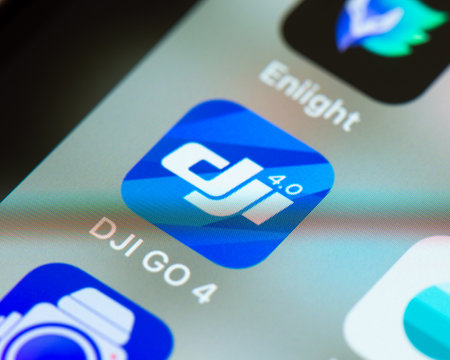 BAYONNE, FRANCE - CIRCA JANUARY 2021: DJI Go 4 app icon on Apple iPhone screen. DJI Go 4 is an...