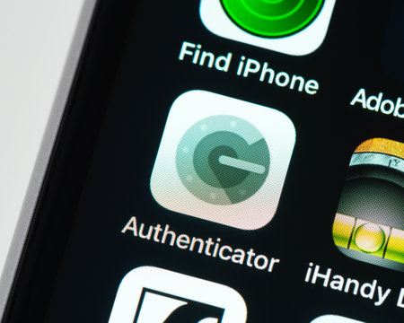 BAYONNE, FRANCE - CIRCA JANUARY 2021: Google Authenticator app icon on Apple iPhone screen. Google Authenticator generates 2-Step verification codes on the phone for stronger security.のeditorial素材