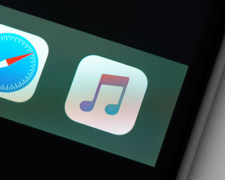 BAYONNE, FRANCE - CIRCA JANUARY 2021: Music app icon on Apple iPhone screen.のeditorial素材