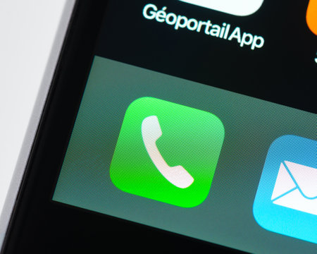 BAYONNE, FRANCE - CIRCA JANUARY 2021: Phone app icon on Apple iPhone screen.