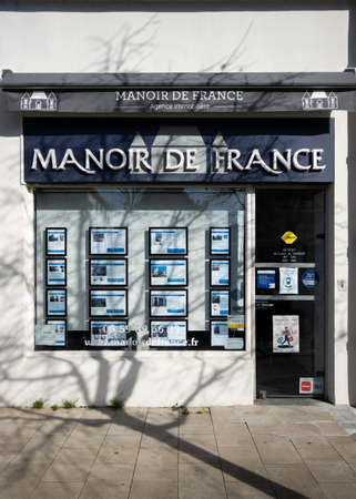 BAYONNE, FRANCE - CIRCA FEBRUARY 2021: Manoir de France real estate agency office.のeditorial素材