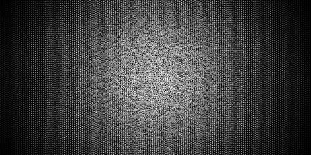 Halftone gradient made of white letters and digits evenly distributed on black background, abstract illustrationの写真素材