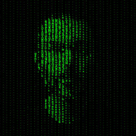 Man portrait, matrix illustration, artificial intelligence or cyber security conceptの写真素材