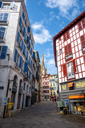 BAYONNE, FRANCE - CIRCA APRIL 2021: Bayonne historical centre and the cathedral.のeditorial素材