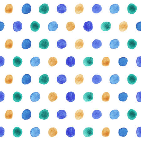 Vector watercolor colorful dots seamless pattern. Retro hand drawn circles ornament. Round shapes pattern. Round shapes. Painted ornament.のイラスト素材