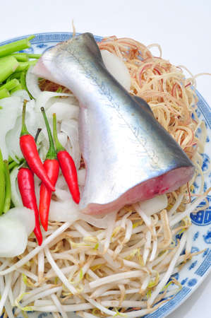 Pangasius or Vietnamese catfish in the kitchen in a white backgroundの写真素材