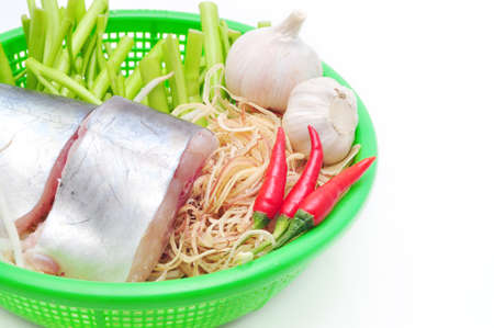 Pangasius or Vietnamese catfish in the kitchen in a white backgroundの写真素材