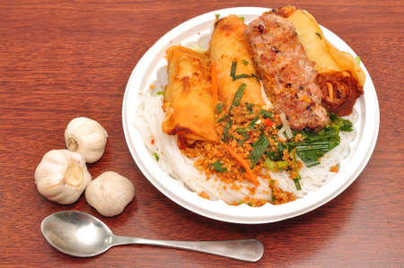 Vietnamese Vermicelli with grilled pork or Bun Thit Nuongの写真素材