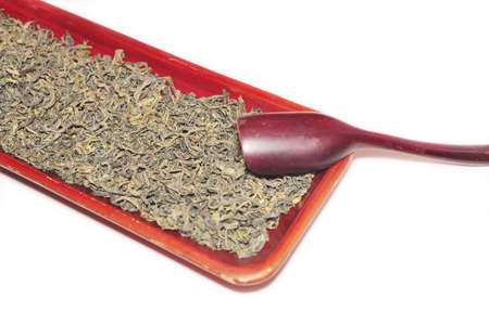 Vietnamese dried tea in a wooden trayの写真素材