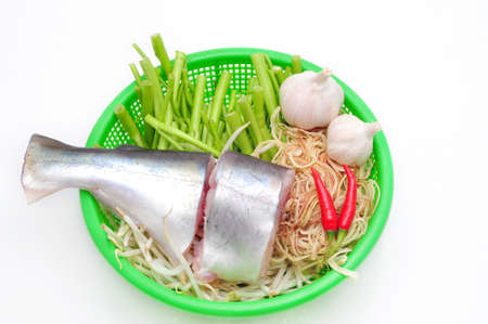 Pangasius or Vietnamese catfish in the kitchen in a white backgroundの写真素材