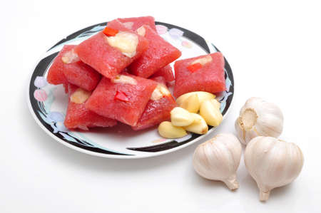 Vietnamese Fermented Pork Roll or Nem Lai Vung on a white backgroundの写真素材