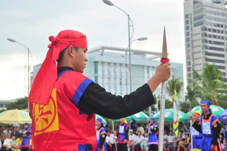 Nha Trang, Vietnam - July 13, 2015: Martial arts of human chess in a festival on the beach of Nha Trang cityのeditorial素材